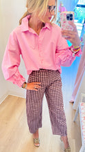 Pink and Brown Gingham Twill Barrel Pants