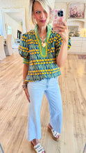 Teal Tulip Printed Puff Sleeve Top