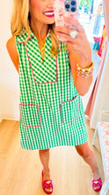 Green Check Print Sleeveless Mini Dress