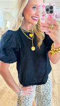 Black Eyelet Bubble Sleeve Top