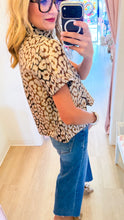 Taupe Leopard Metallic Stand Collar Top