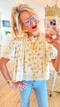 Ivory and Blue Floral Eyelet Detail Blouse