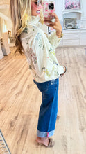 Off White Floral Ruffle Accent Button Up