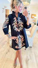 Black and Taupe Accent Embroidered Mini Dress