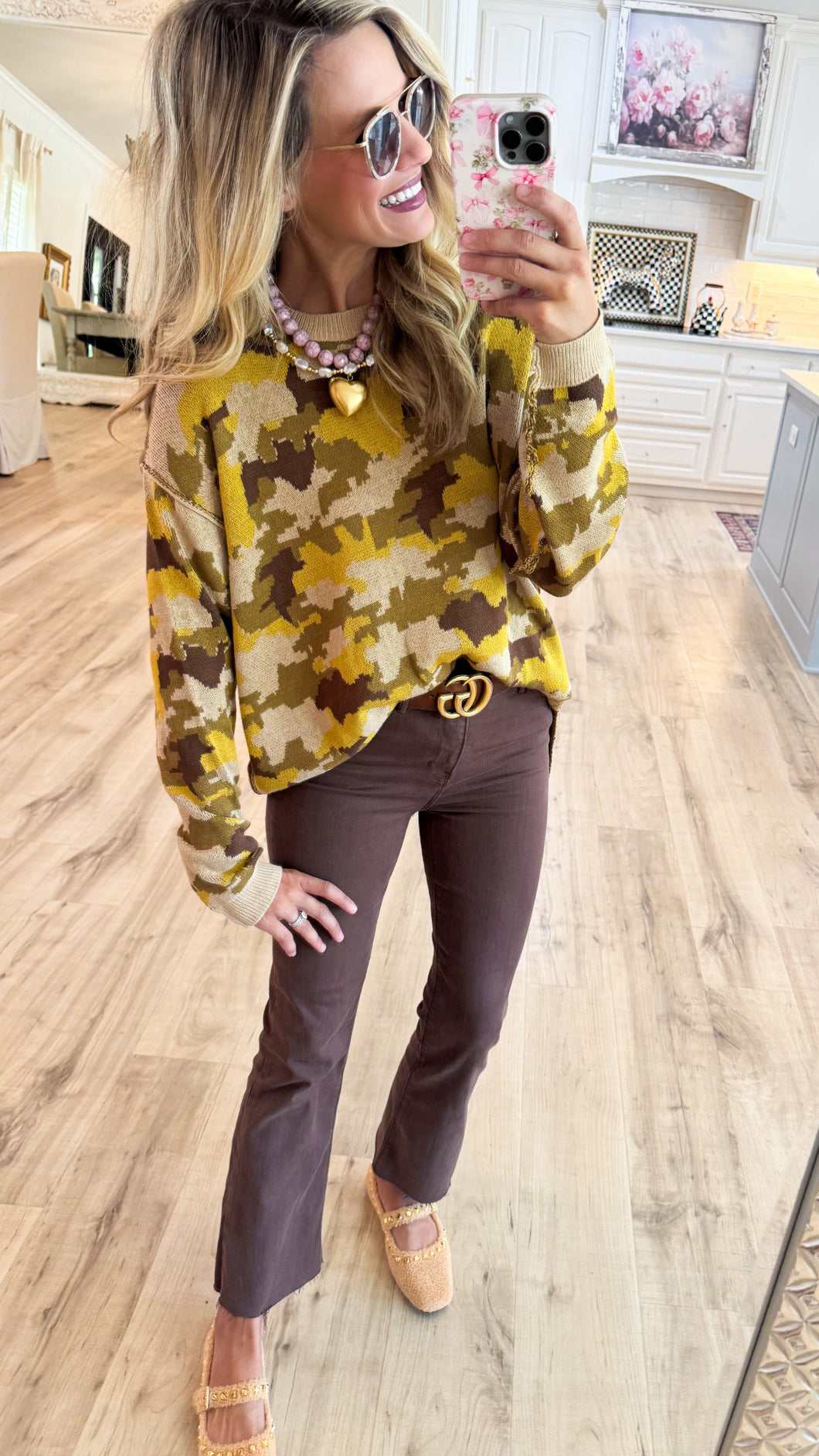 Olive Camouflage Knit Pattern Sweater