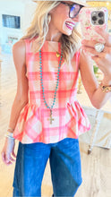 Camel Pink Plaid Peplum Top