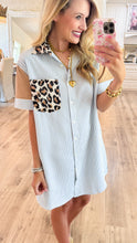 Blue Stripe Leopard Contrast Mini Dress