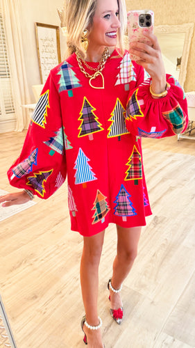 Queen of Sparkle Red Christmas Tree Sweatshirt Dress