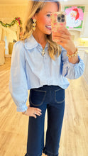 Chambray Ruffle Oversized Collar Top