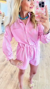 Pink Striped Collard Romper