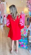 Pink and Red Floral Applique Shift Dress
