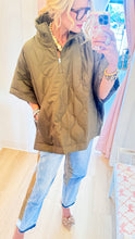 Olive Quilted Puffer Poncho