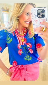 Blue Floral Print Top