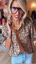 Metallic Leopard Stripe Placket Top