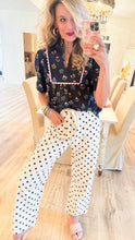 Black Floral Scallop Trim Detail Top
