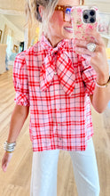 Pink Puff Sleeve Plaid Top