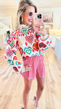 Ivory Red Multi Heart Balloon Sleeve Sweater