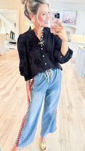 Red Side Leopard Accent Denim Pants