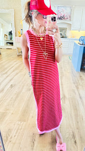Pink and Red Striped Sleeveless Midi Dress – Charlotte Heart Boutique