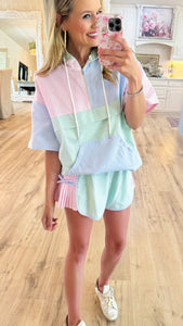 Pink Green and Blue Mix Stripe Short Set