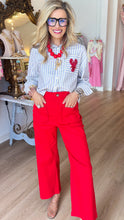 Red Scallop Detail Wide Leg Pants