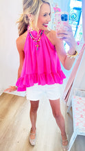 Hot Pink Back Necktie Ruffle Top