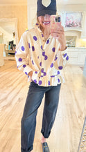 Cream and Purple Polka Dot Ruffle Hem Blouse