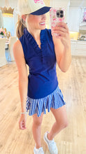 Navy Ruffle Detialed Workout Top