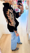 Black Plaid Applique 3/4 Sleeve Top
