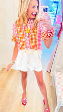 THML Pink and Orange Gingham Button Up Top