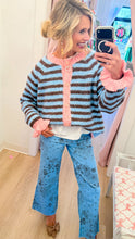 Blue, Brown and Pink Stripe Ruffle Cardigan