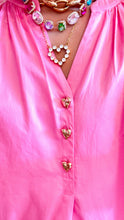 Pink V Neck Gold Heart Button Midi Dress