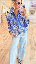 Blue Denim Western Print Cropped Jacket