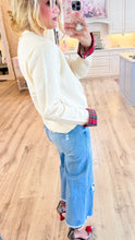 Cream Plaid Trimmed Cardigan