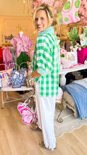 Green Oversized Gingham Collared Top