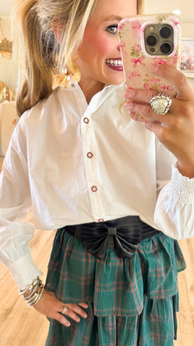 White Jeweled Button Up Top