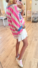 Pink and Taupe Stripe Colorblock Top