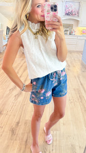 Floral Printed Denim Shorts