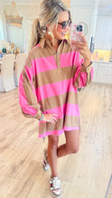 Pink and Mocha Wide Striped Oversized Dress
