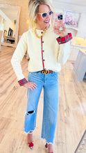 Cream Plaid Trimmed Cardigan