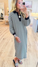 Black and Ivory Striped Knit Oversized Long Dress
