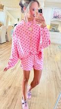 Pink and Black Polka Dot Pullover Short Set