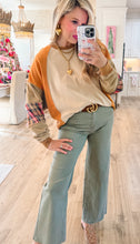 Coconut Carmel Color Block Terry Knit Pullover