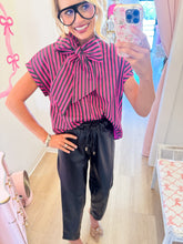 Plum Stripe Bow Neck Top