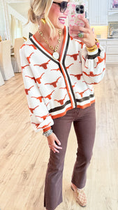Queen Of Sparkle Licensed Longhorn Knit Mascot Rhinestone Cardigan