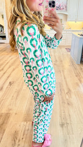 Pink and Green Wreath Bow PJ Set