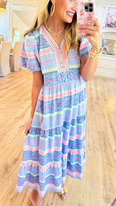 THML Blue Multicolor Midi Dress