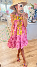 Sister Mary Pink and Yellow Floral Embroidered Midi Dress