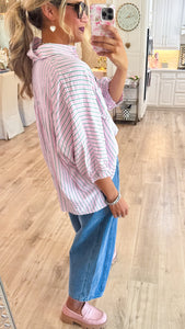 Pink Striped Oversized Button Down Shirt