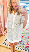Light Blue Eyelet Lace Detail Shift Dress